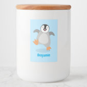 Cute happy emperor pinguin chick cartoon voedselcontainer etiket (Voorkant)