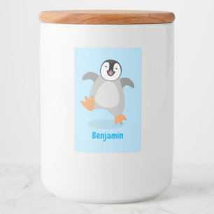 Cute happy emperor pinguin chick cartoon voedselcontainer etiket