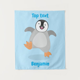 Cute happy emperor pinguin chick cartoon wandkleed