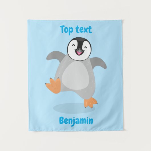 Cute happy emperor pinguin chick cartoon wandkleed (Voorkant)
