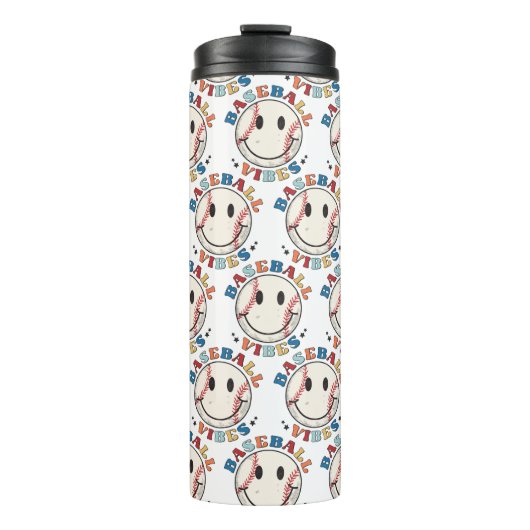 Cute Happy Face Baseball Vibes Thermal Tumbler Thermosbeker (Voorkant)