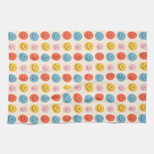 Cute Happy Face Blobs Spotty Fun Pattern Theedoek (Horizontaal)