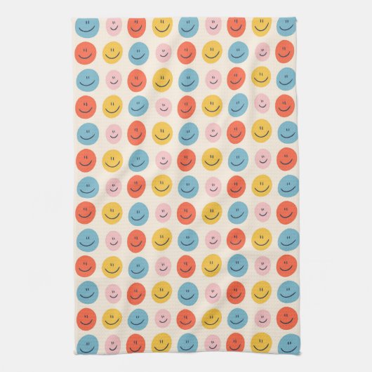 Cute Happy Face Blobs Spotty Fun Pattern Theedoek (Verticaal)