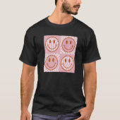 Cute Happy Face Checkered Pattern Pink Smile Face T-shirt (Voorkant)