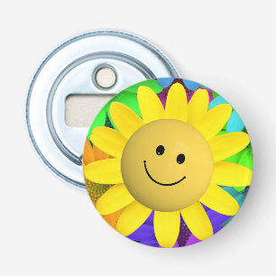 Cute Happy Face Flowers Button Flesopener