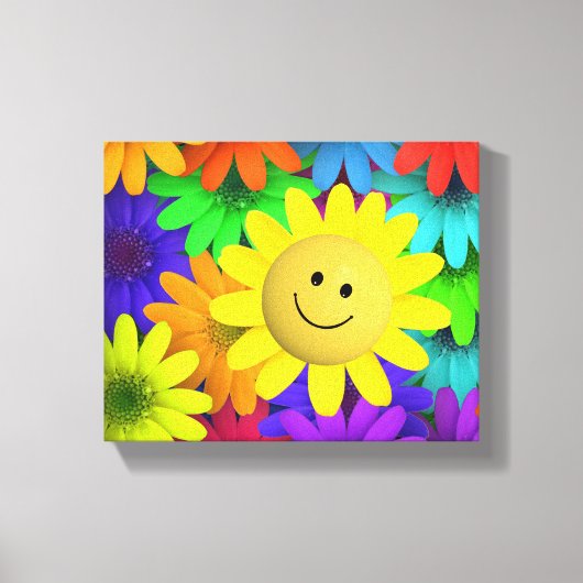 Cute Happy Face Flowers Canvas Afdruk (Voorkant)