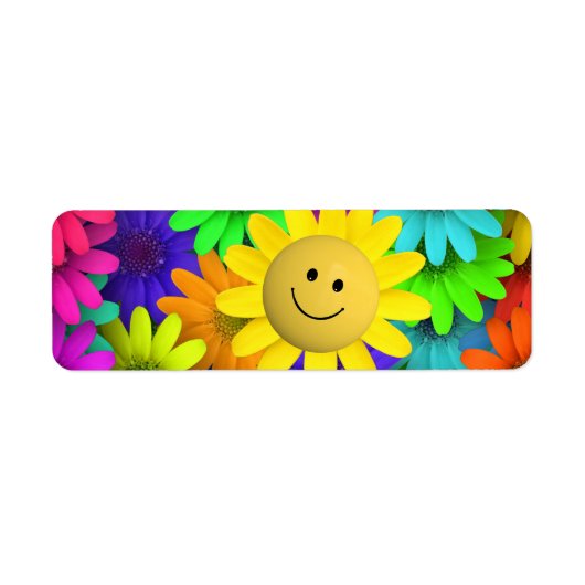 Cute Happy Face Flowers Etiket (Voorkant)