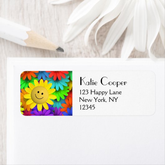 Cute Happy Face Flowers Etiket (Insitu)