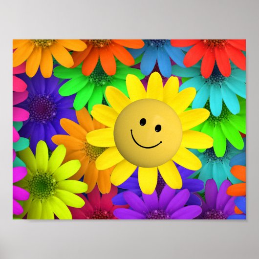 Cute Happy Face Flowers Poster (Voorkant)