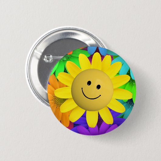 Cute Happy Face Flowers Ronde Button 5,7 Cm (Voorkant /achterkant)
