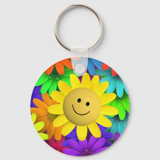 Cute Happy Face Flowers Sleutelhanger (Voorkant)