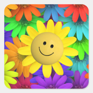 Cute Happy Face Flowers Vierkante Sticker