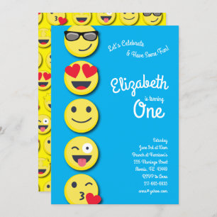 Cute Happy Face Kinder 1st Birthday Party Kaart