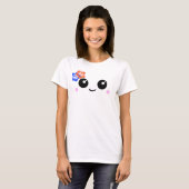 Cute Happy Face met Hibiscus Flowers T-Shirt (Voorkant volledig)