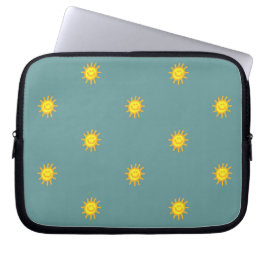 Cute Happy Face Sunshine Sun Pattern Blauwgroen Mo Laptop Sleeve