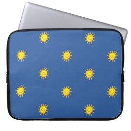 Cute Happy Face Sunshine Sun Pattern Blue Modern Laptop Sleeve