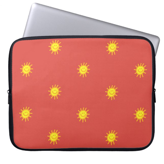 Cute Happy Face Sunshine Sun Pattern Red Modern Laptop Sleeve (Voorkant)