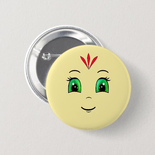 Cute Happy Face with Red Feathers Ronde Button 5,7 Cm (Voorkant /achterkant)