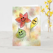 Cute Happy Fall Card with Funny Cartoon Leaves Kaart (Gele Bloem)