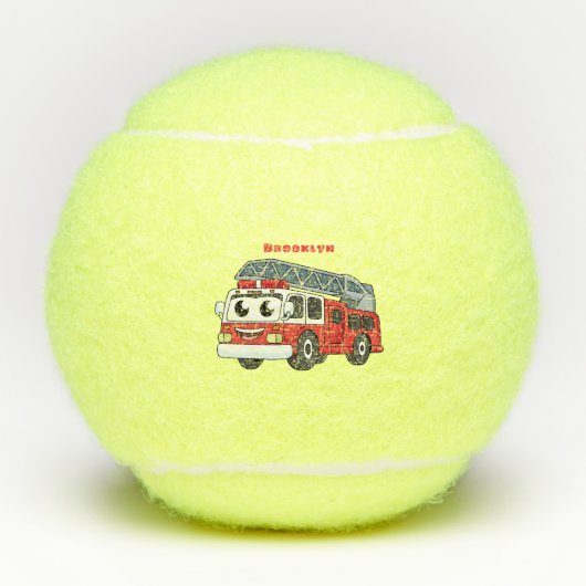 Cute happy fire engine cartoon tennisballen (Voorkant)