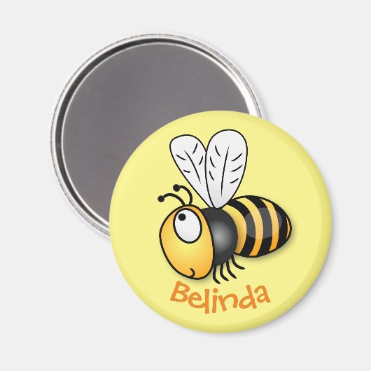 Cute happy fly bee yellow cartoon illustratie magneet (Voorkant / Achterkant)