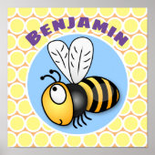 Cute happy fly bee yellow cartoon illustratie poster (Voorkant)