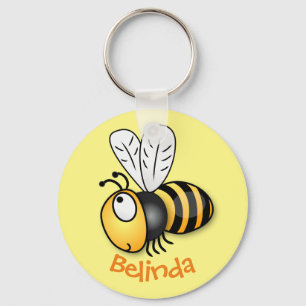 Cute happy fly bee yellow cartoon illustratie sleutelhanger
