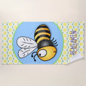 Cute happy fly bee yellow cartoon illustratie strandlaken (Voorkant)