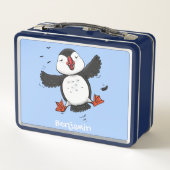 Cute happy fly puffin blue cartoon illustratie (Achterkant)