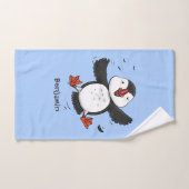Cute happy fly puffin blue cartoon illustratie bad handdoek (Handdoek)