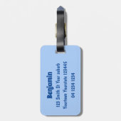 Cute happy fly puffin blue cartoon illustratie bagagelabel (Achterkant verticaal)