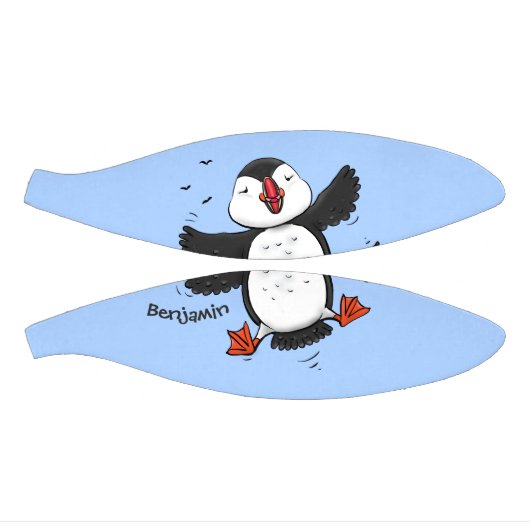 Cute happy fly puffin blue cartoon illustratie basketbal (Panelen)