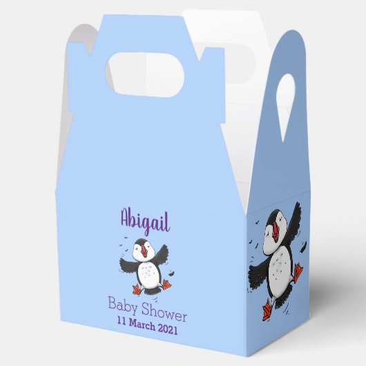 Cute happy fly puffin blue cartoon illustratie bedankdoosjes (Geopend)