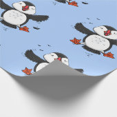 Cute happy fly puffin blue cartoon illustratie cadeaupapier (Hoek)