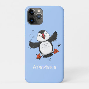 Cute happy fly puffin blue cartoon illustratie Case-Mate iPhone case