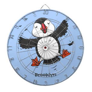 Cute happy fly puffin blue cartoon illustratie dartbord