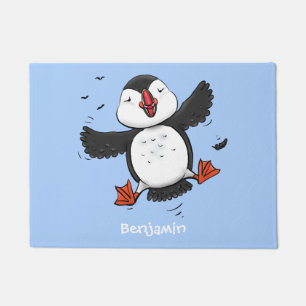 Cute happy fly puffin blue cartoon illustratie deurmat