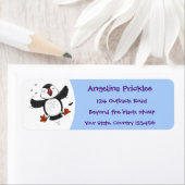 Cute happy fly puffin blue cartoon illustratie etiket (Insitu)