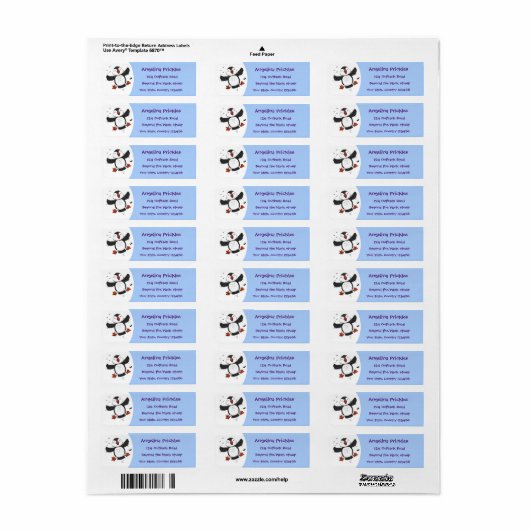 Cute happy fly puffin blue cartoon illustratie etiket (Full Sheet)
