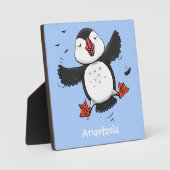 Cute happy fly puffin blue cartoon illustratie fotoplaat (Voorkant)