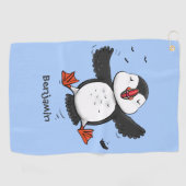 Cute happy fly puffin blue cartoon illustratie golfhanddoek (Horizontaal)