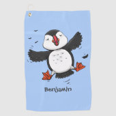 Cute happy fly puffin blue cartoon illustratie golfhanddoek (Voorkant)