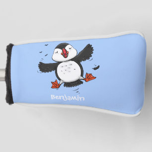 Cute happy fly puffin blue cartoon illustratie golfheadcover