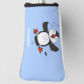 Cute happy fly puffin blue cartoon illustratie golfheadcover (Draai 90)
