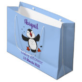 Cute happy fly puffin blue cartoon illustratie groot cadeauzakje (Voorkant Gekanteld)