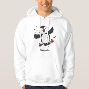 Cute happy fly puffin blue cartoon illustratie hoodie