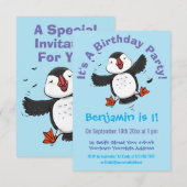 Cute happy fly puffin blue cartoon illustratie kaart (Voorkant / Achterkant)