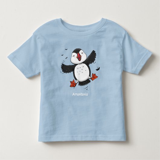 Cute happy fly puffin blue cartoon illustratie kinder shirts (Voorkant)