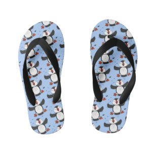 Cute happy fly puffin blue cartoon illustratie kinder teenslippers