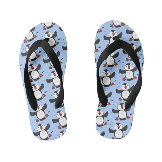 Cute happy fly puffin blue cartoon illustratie kinder teenslippers (Voetbed)
